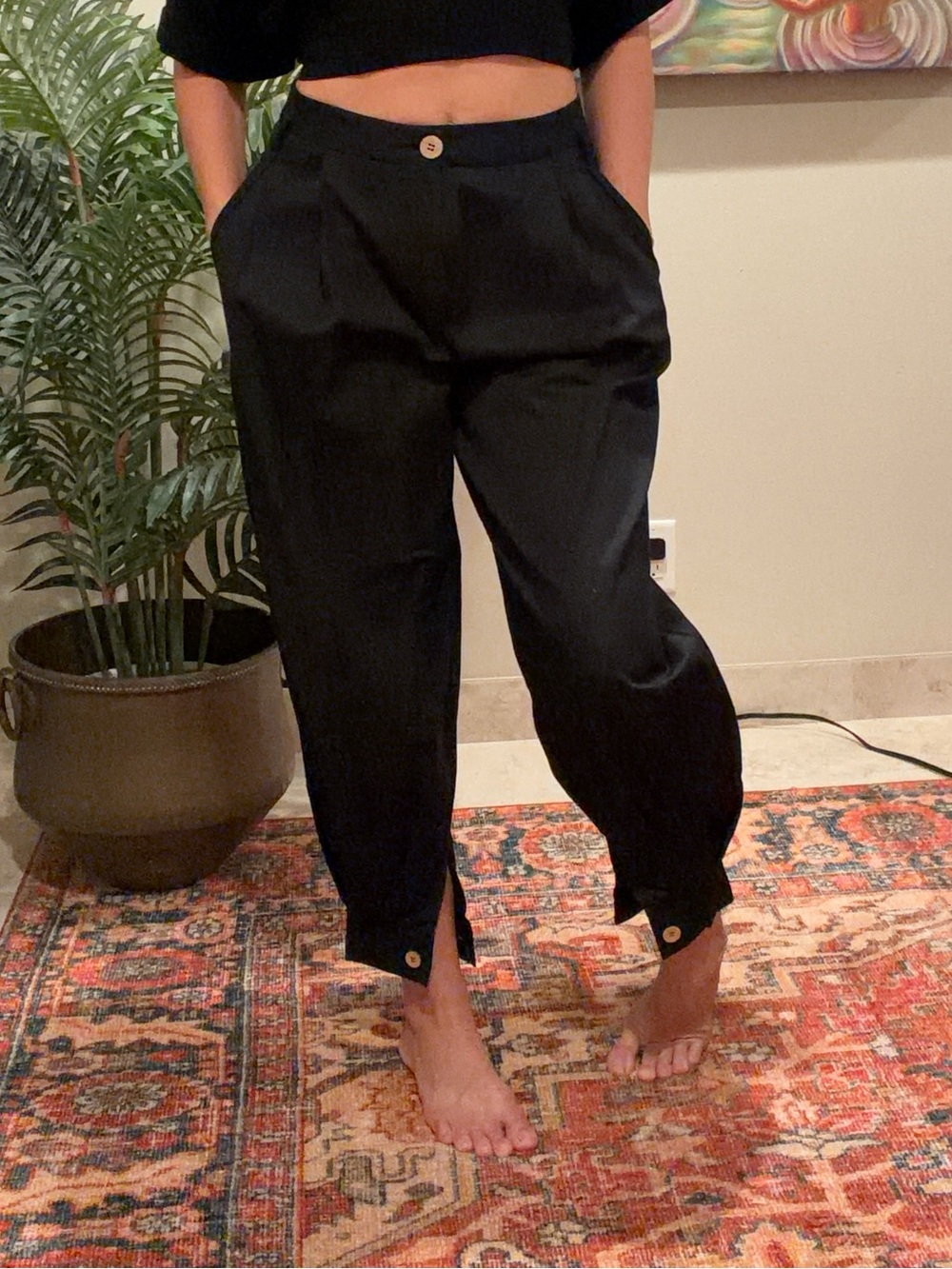 Free People Black Ankle-Tie Tapered Pants